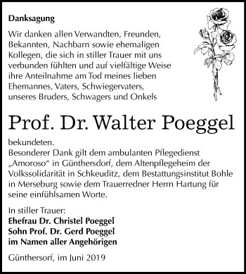Traueranzeige von Walter Poeggel von WVG - Wochenspiegel Merseburg