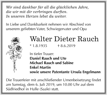 Traueranzeige von Walter Dieter Rauch von Mitteldeutsche Zeitung Halle/Saalkreis