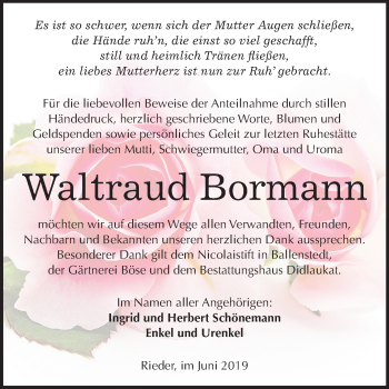 Traueranzeige von Waltraud Bormann von Mitteldeutsche Zeitung