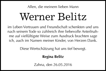 Traueranzeige von Werner Belitz von Mitteldeutsche Zeitung