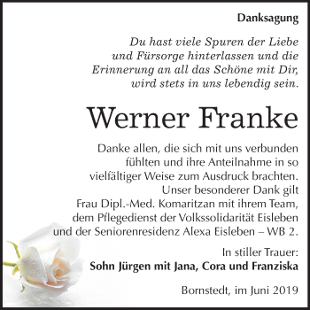 Traueranzeige von Werner Franke von Mitteldeutsche Zeitung
