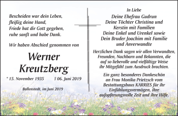 Traueranzeige von Werner Kreutzberg von Mitteldeutsche Zeitung Quedlinburg