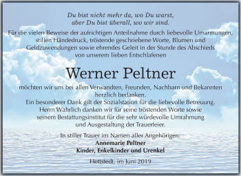 Traueranzeige von Werner Peltner von Mitteldeutsche Zeitung