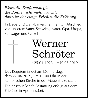 Traueranzeige von Werner Schröter von Mitteldeutsche Zeitung