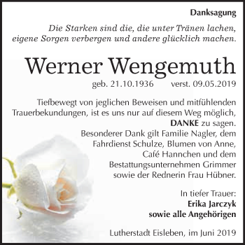 Traueranzeige von Werner Wengemuth von Super Sonntag SGH Mansf. Land