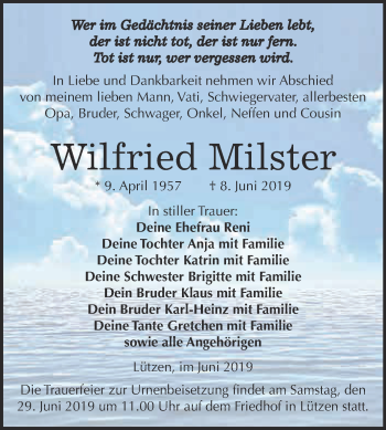 Traueranzeige von Wilfried Milster von Super Sonntag Merseburg