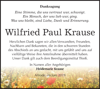 Traueranzeige von Wilfried Paul Krause von Mitteldeutsche Zeitung Quedlinburg