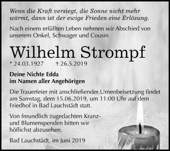 Traueranzeige von Wilhelm Strompf von Mitteldeutsche Zeitung
