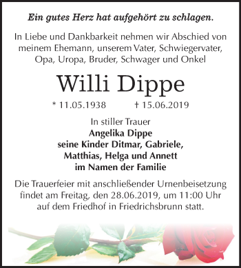 Traueranzeige von Willi Dippe von Mitteldeutsche Zeitung