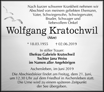 Traueranzeige von Wolfgang Kratochwil von Mitteldeutsche Zeitung Quedlinburg