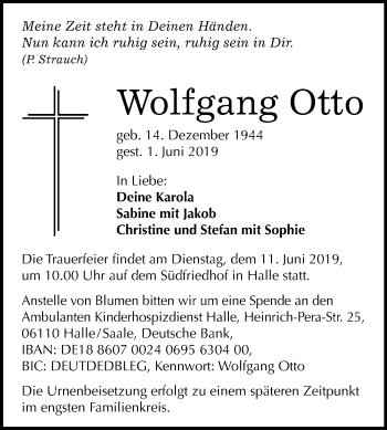 Traueranzeige von Wolfgang Otto von Mitteldeutsche Zeitung Halle/Saalkreis