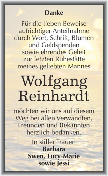 Traueranzeige von Wolfgang Reinhardt von Mitteldeutsche Zeitung Halle/Saalkreis