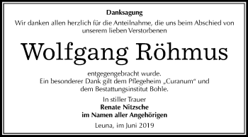 Traueranzeige von Wolfgang Röhmus von Mitteldeutsche Zeitung