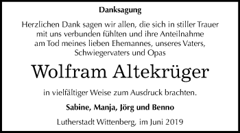 Traueranzeige von Wolfram Altekrüger von Mitteldeutsche Zeitung