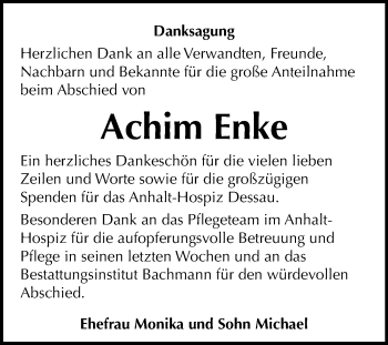 Traueranzeige von Achim Enke von Mitteldeutsche Zeitung Dessau-Roßlau