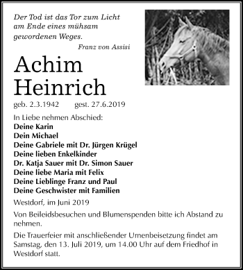 Traueranzeige von Achim Heinrich von Mitteldeutsche Zeitung Aschersleben