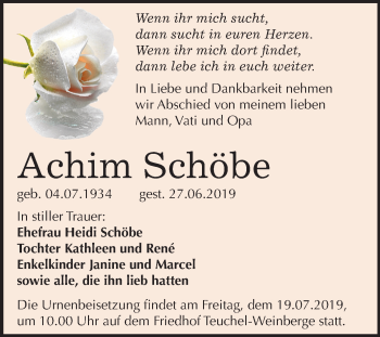 Traueranzeige von Achim Schöbe von Mitteldeutsche Zeitung Wittenberg