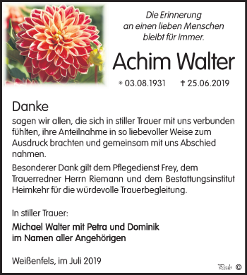 Traueranzeige von Achim Walter von Mitteldeutsche Zeitung Weißenfels