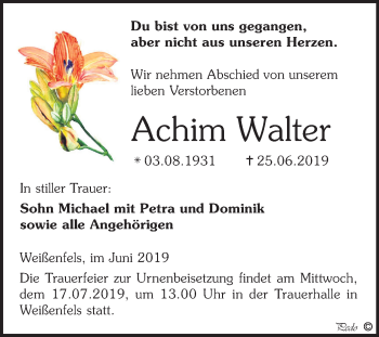 Traueranzeige von Achim Walter von Wochenspiegel Weißenfels