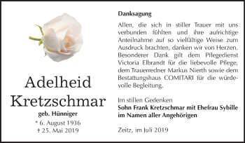 Traueranzeige von Adelheid Kretzschmar von Super Sonntag Zeitz
