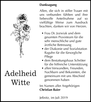 Traueranzeige von Adelheid Witte von Wochenspiegel Bitterfeld