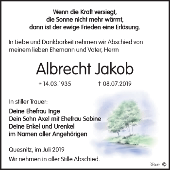 Traueranzeige von Albrecht Jakob von Mitteldeutsche Zeitung Zeitz