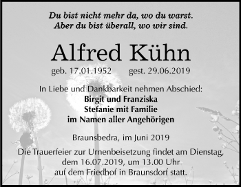 Traueranzeige von Alfred Kühn von Super Sonntag Merseburg/Querfurt