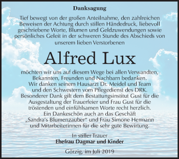 Traueranzeige von Alfred Lux von Mitteldeutsche Zeitung Köthen