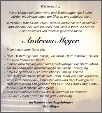 Traueranzeige von Andreas Meyer von Mitteldeutsche Zeitung Weißenfels