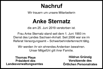 Traueranzeige von Anke Sternatz von Mitteldeutsche Zeitung Halle/Saalkreis