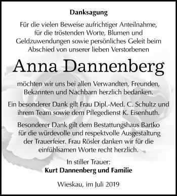 Traueranzeige von Anna Dannenberg von Mitteldeutsche Zeitung Köthen
