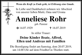 Traueranzeige von Anneliese Rohr von Mitteldeutsche Zeitung Dessau-Roßlau / Wittenberg