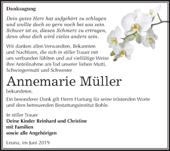 Traueranzeige von Annemarie Müller von Mitteldeutsche Zeitung Merseburg/Querfurt