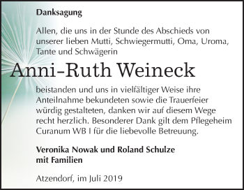 Traueranzeige von Anni-Ruth Weineck von Mitteldeutsche Zeitung Merseburg/Querfurt