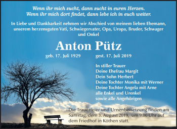 Traueranzeige von Anton Pütz von Mitteldeutsche Zeitung Köthen