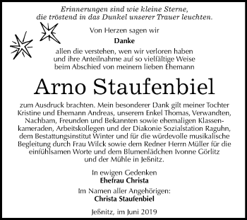 Traueranzeige von Arno Staufenbiel von Wochenspiegel Bitterfeld