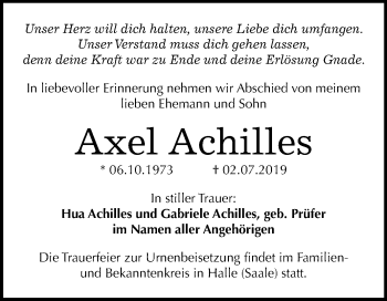 Traueranzeige von Axel Achilles von Mitteldeutsche Zeitung Halle/Saalkreis