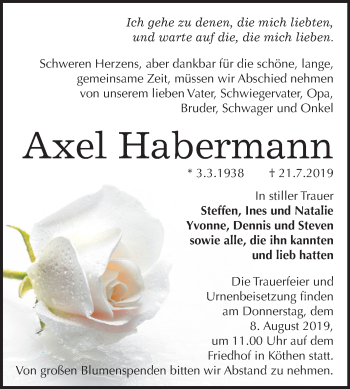 Traueranzeige von Axel Habermann von Mitteldeutsche Zeitung Köthen