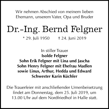 Traueranzeige von Bernd Felgner von Mitteldeutsche Zeitung Halle/Saalkreis