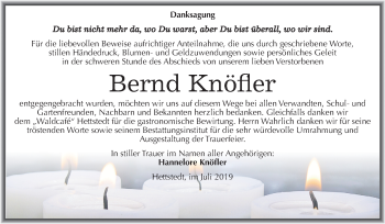 Traueranzeige von Bernd Knöfler von Mitteldeutsche Zeitung Mansfelder Land