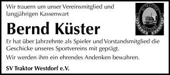 Traueranzeige von Bernd Küster von Mitteldeutsche Zeitung Aschersleben