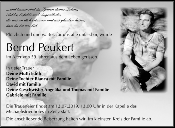 Traueranzeige von Bernd Peukert von Super Sonntag Zeitz
