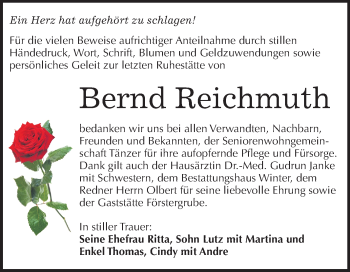 Traueranzeige von Bernd Reichmuth von Mitteldeutsche Zeitung Bitterfeld
