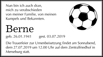 Traueranzeige von Berne  von Super Sonntag Merseburg/Querfurt