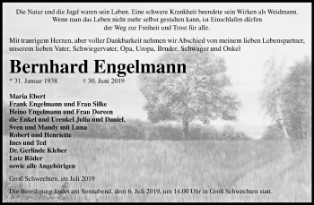 Traueranzeige von Bernhard Engelmann von Mitteldeutsche Zeitung Zeitz