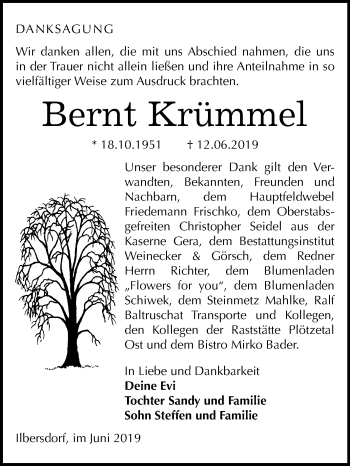 Traueranzeige von Bernt Krümmel von Mitteldeutsche Zeitung Bernburg