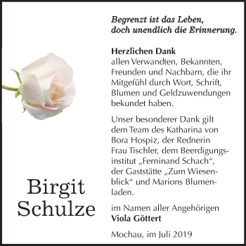 Traueranzeige von Birgit Schulze von Super Sonntag Wittenberg