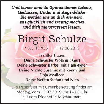 Traueranzeige von Birgit Schulze von Super Sonntag Wittenberg