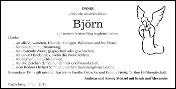 Traueranzeige von Björn Stenzel von Mitteldeutsche Zeitung Wittenberg