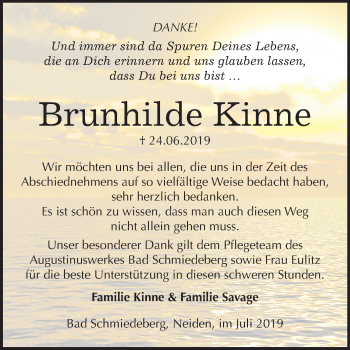Traueranzeige von Brunhilde Kinne von Super Sonntag Wittenberg